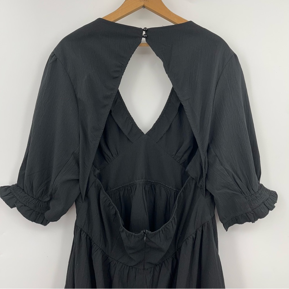 Disturbia Black Midi Dress with Puff Sleeves - Picture 8 of 12